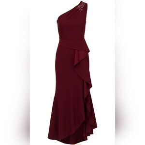 Adrianna Papell Burgandy Beaded Crepe Gown Size 4